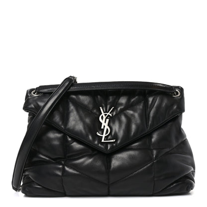 Saint Laurent Lambskin Quilted Medium Loulou Puffer Monogram Chain Satchel Black 1 of 10