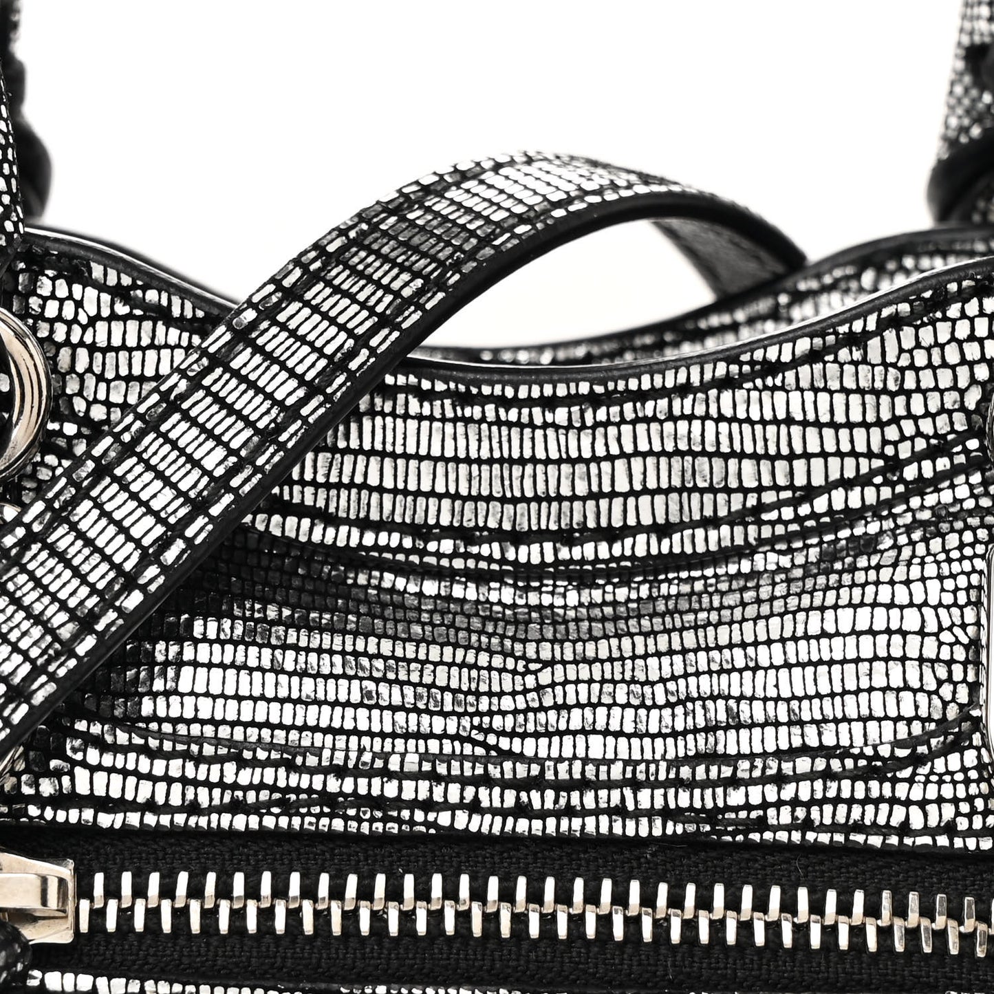 Metallic Calfskin Lizard Embossed Silver Metallic Edge Hardware Nano City Silver