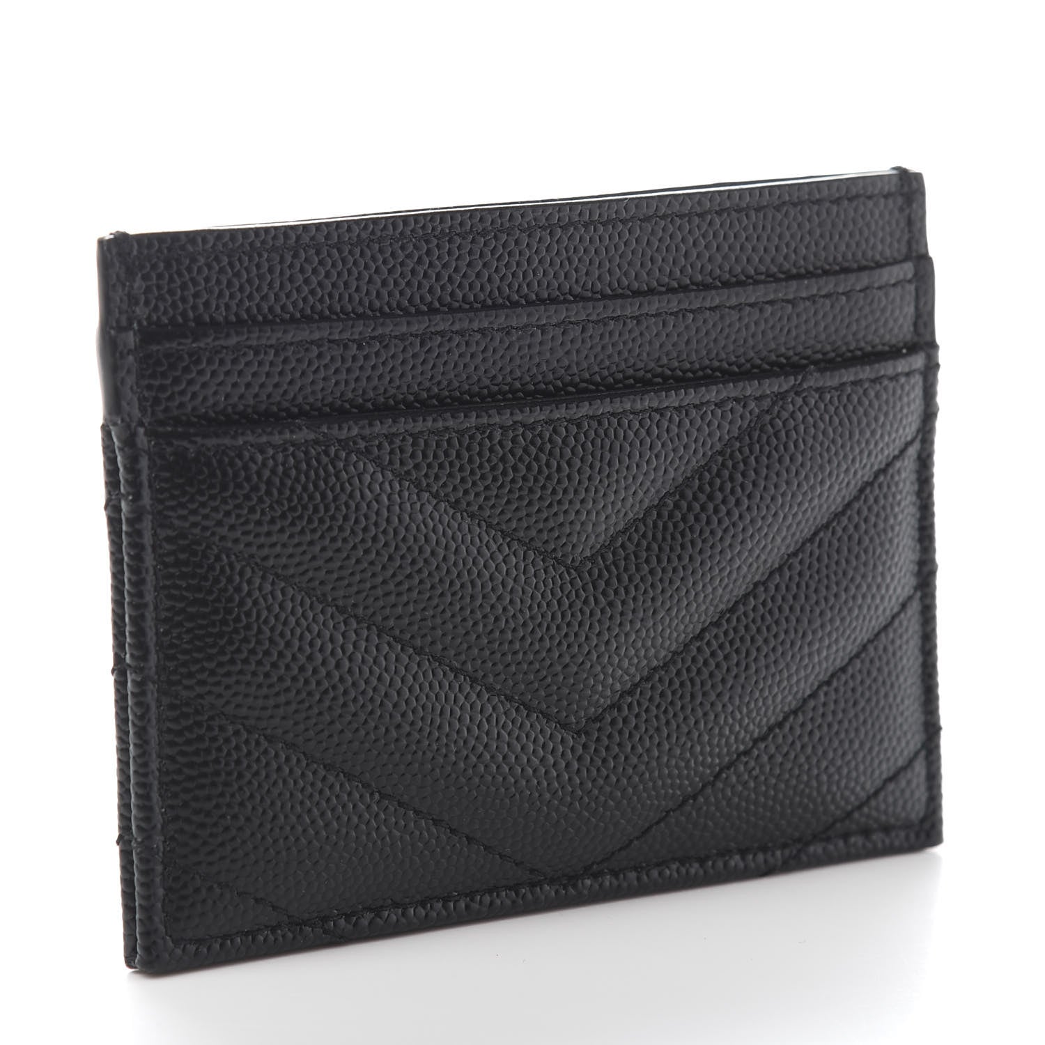 Saint Laurent Grain De Poudre Matelasse Chevron Monogram Credit Card Case Black 3 of 9