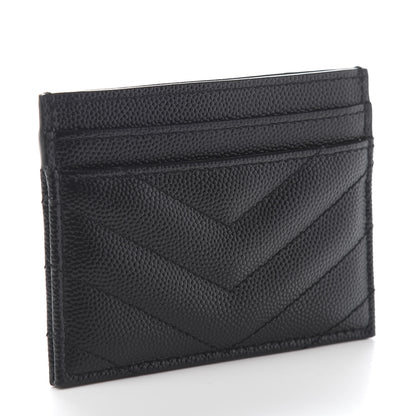 Saint Laurent Grain De Poudre Matelasse Chevron Monogram Credit Card Case Black 3 of 9