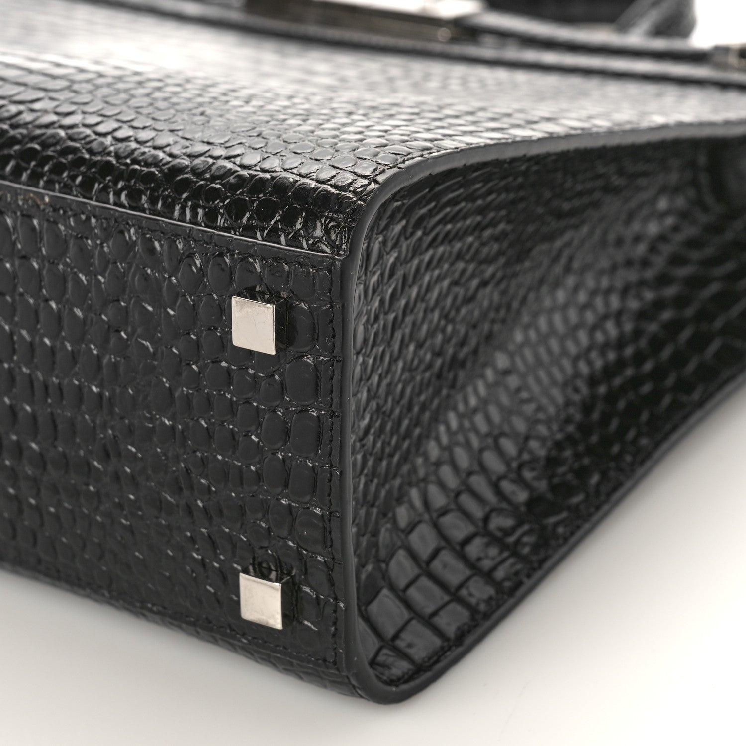 Saint Laurent Shiny Calfskin Crocodile Embossed Small Manhattan Shopper Tote Black 7 of 7