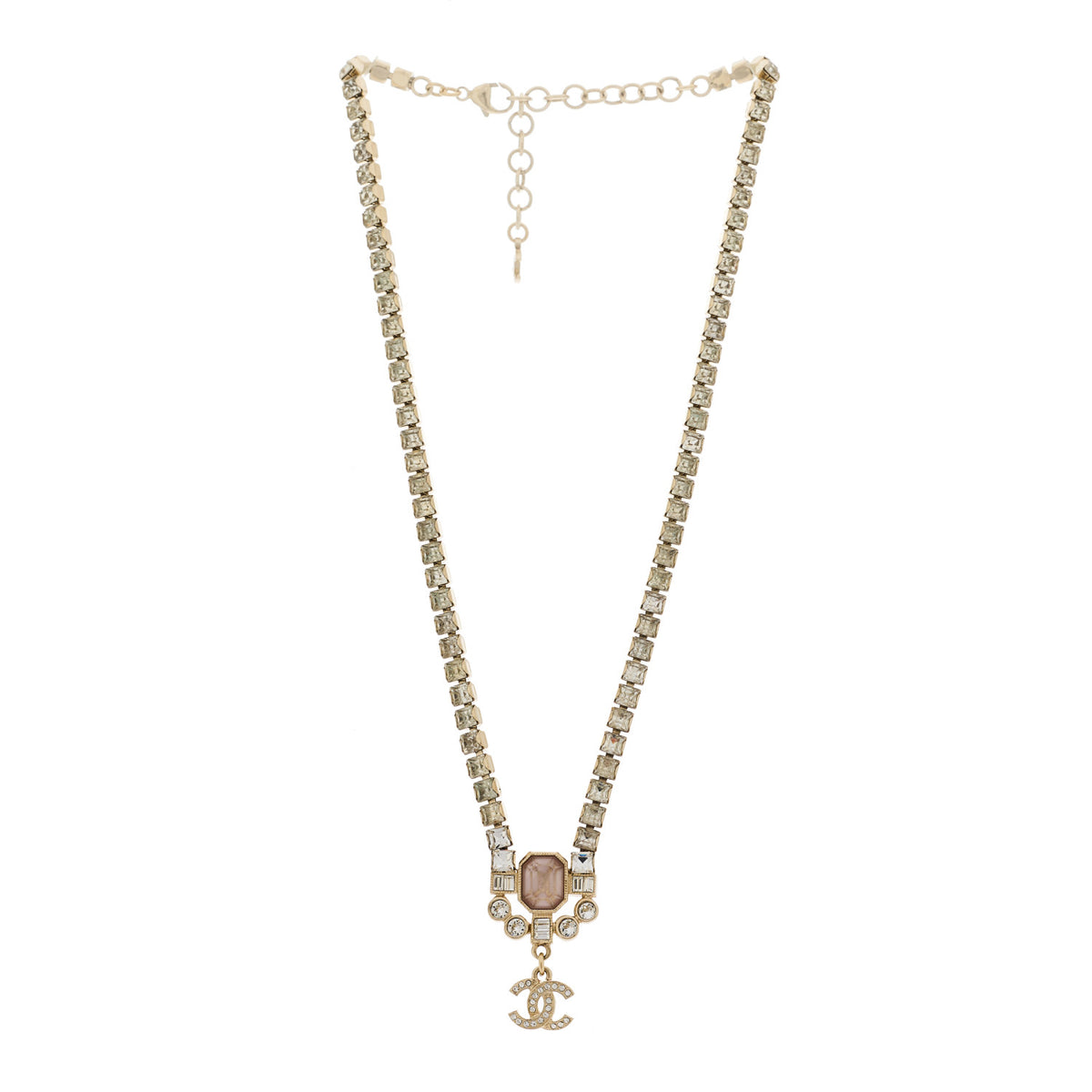 Crystal CC Pendant Choker Gold Pink