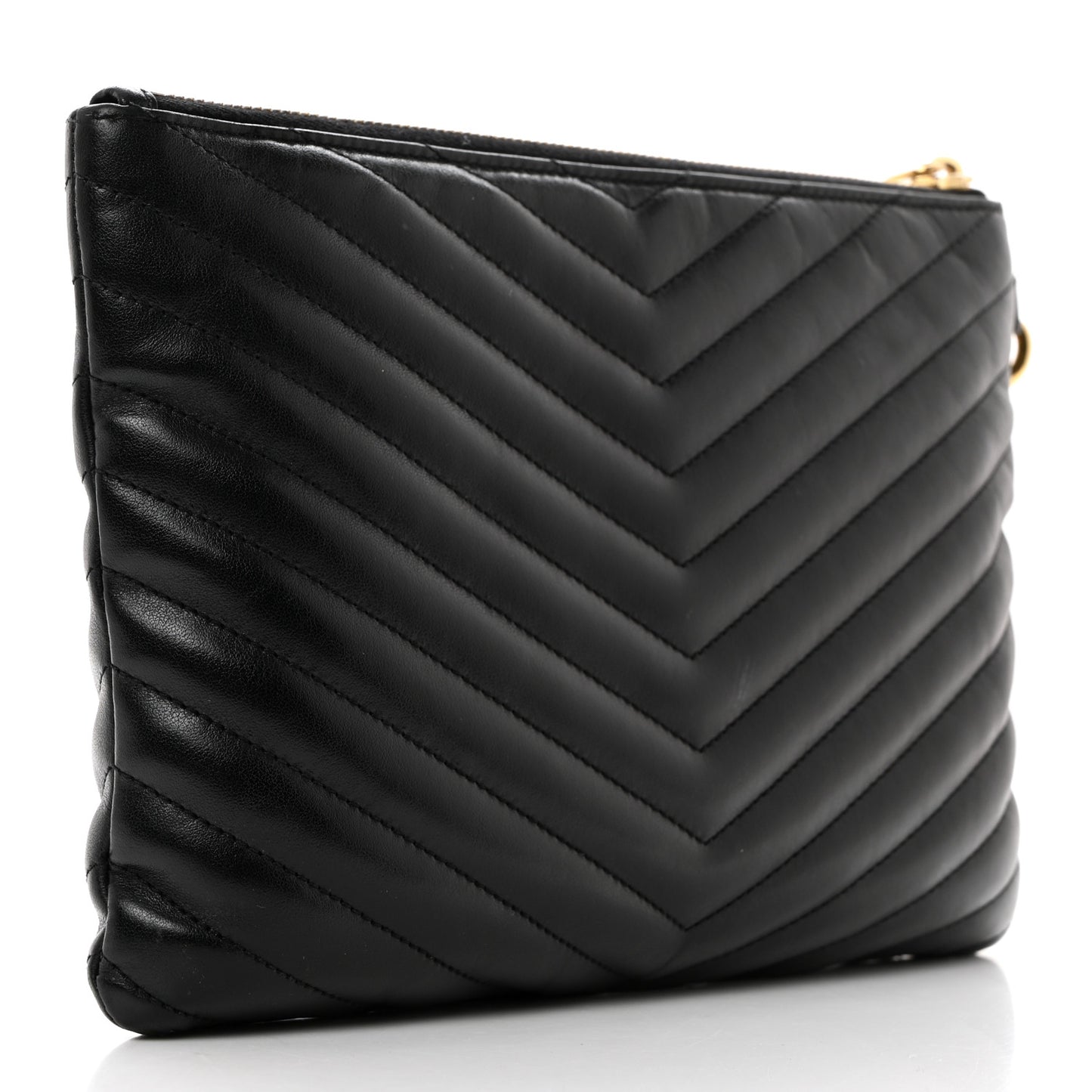 Calfskin Matelasse Chevron Monogram A5 Wristlet Black