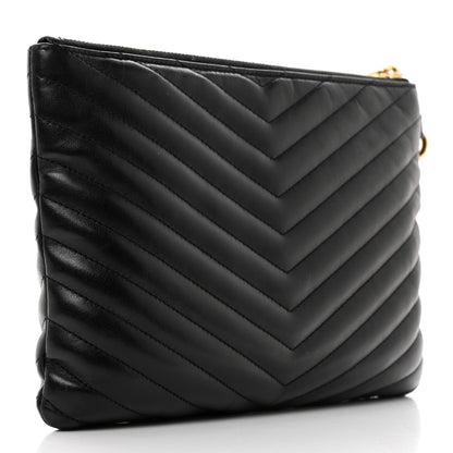 Saint Laurent Calfskin Matelasse Chevron Monogram A5 Wristlet Black 3 of 7