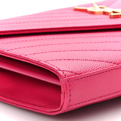 Saint Laurent Grain De Poudre Matelasse Chevron Cassandre Chain Wallet Lipstick Fuschia 7 of 8