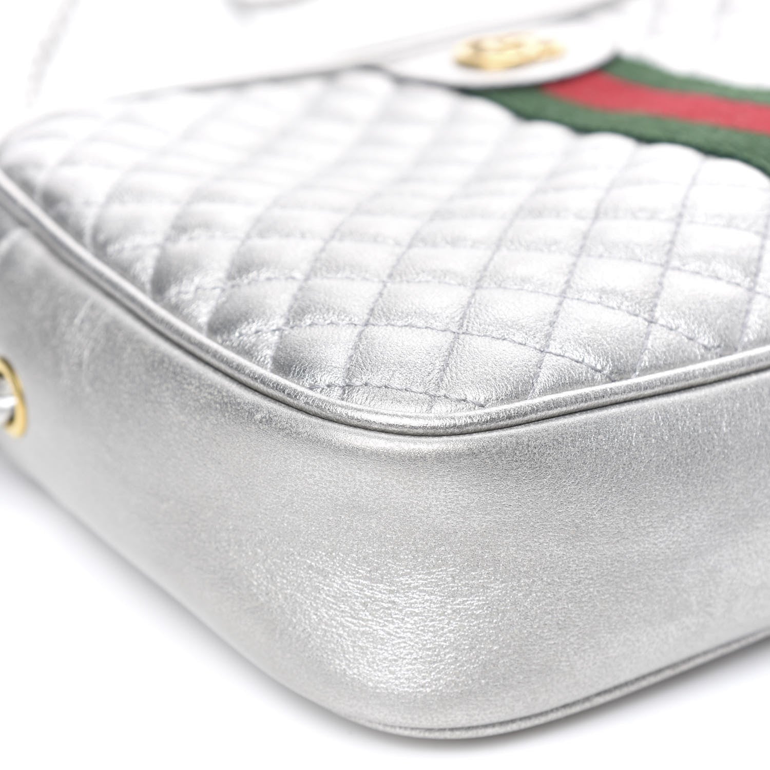 Gucci Laminated Nappa Web Trapuntata Small GG Shoulder Bag Argento 8 of 10