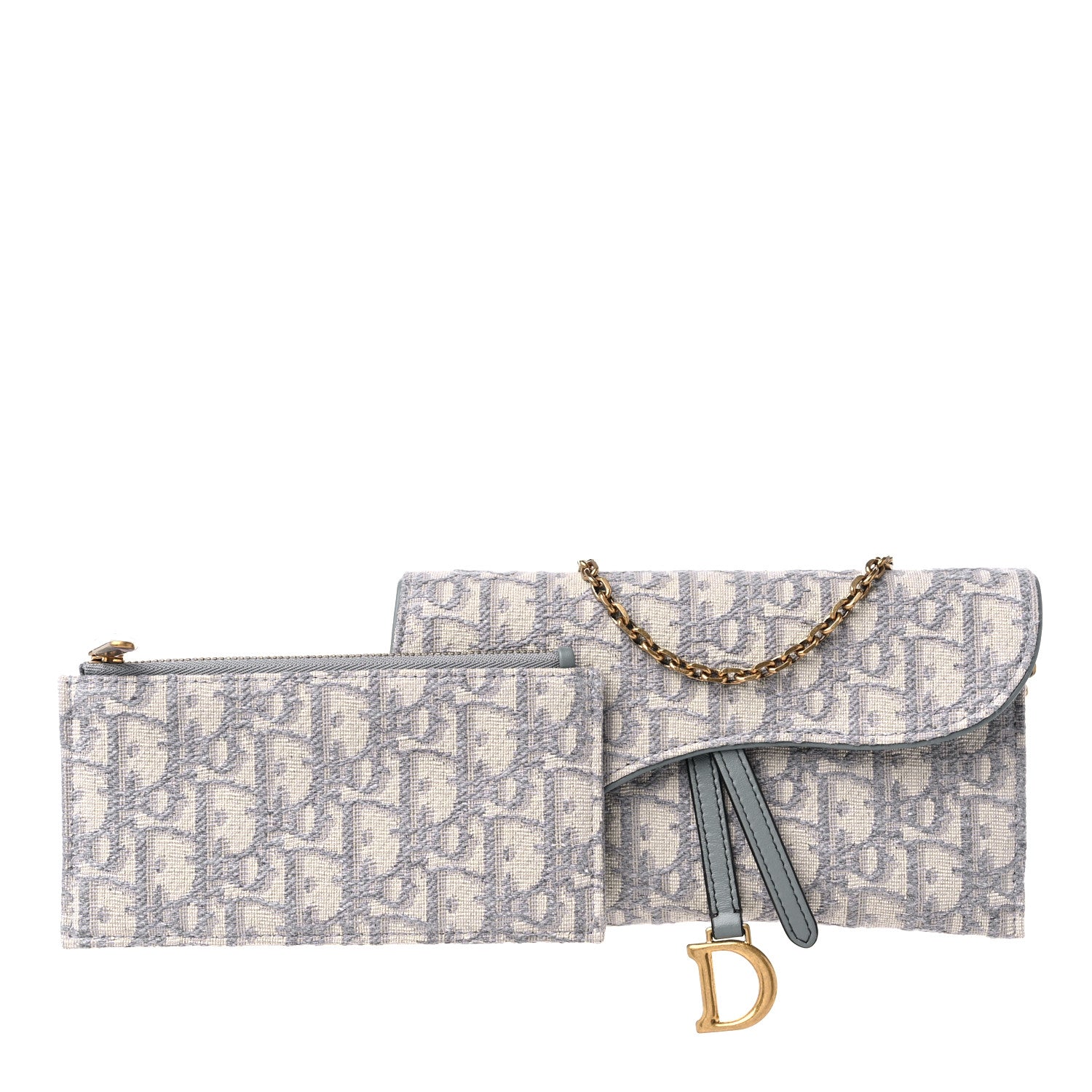 Christian Dior Oblique Saddle Chain Long Wallet Grey 1 of 11
