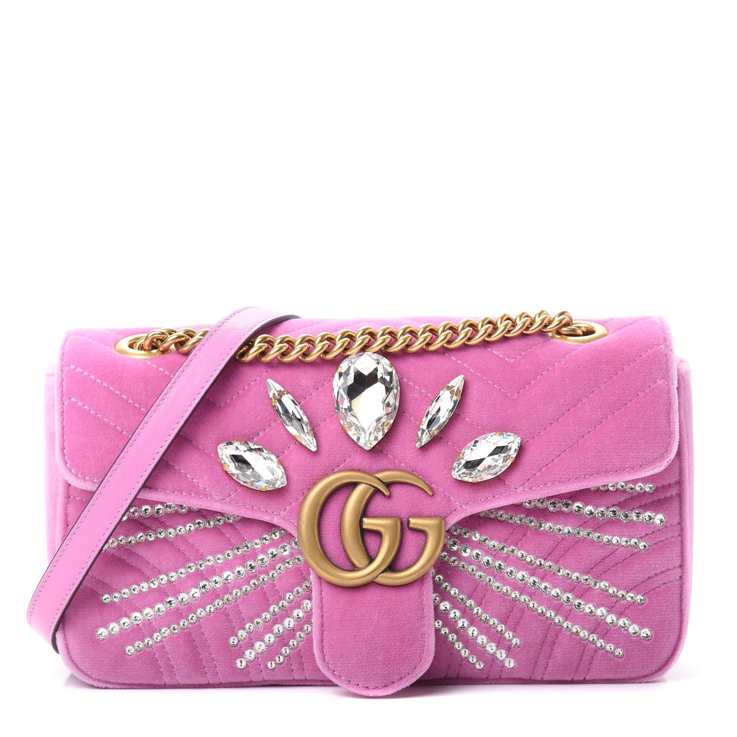 Gucci Velvet Matelasse Marquise Crystals Embroidered Small GG Marmont Shoulder Bag Malva 1 of 11