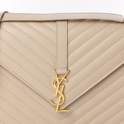 Saint Laurent Grain De Poudre Matelasse Chevron Large Monogram Satchel Nude Powder 12 of 12