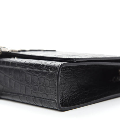 Saint Laurent Calfskin Crocodile Embossed Medium Classic Monogram Kate Tassel Satchel Black 7 of 12