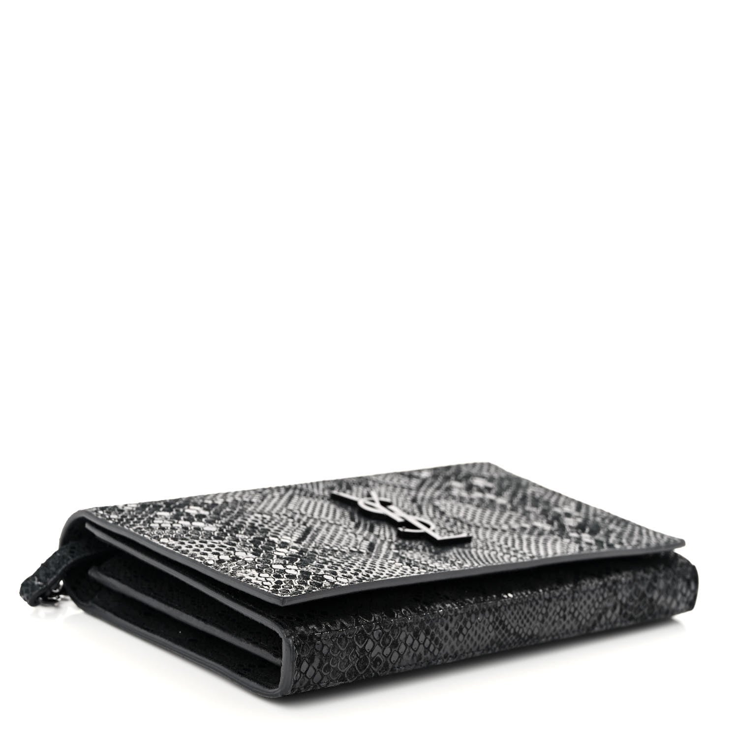 Saint Laurent Calfskin Snakeskin Effect Monogram Chain Wallet Black 4 of 10