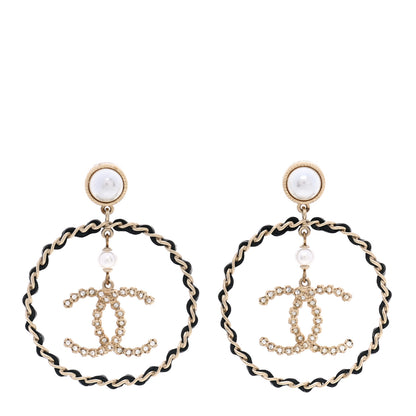 Chanel Lambskin Crystal Pearl CC Drop Earrings Gold Black 1 of 5