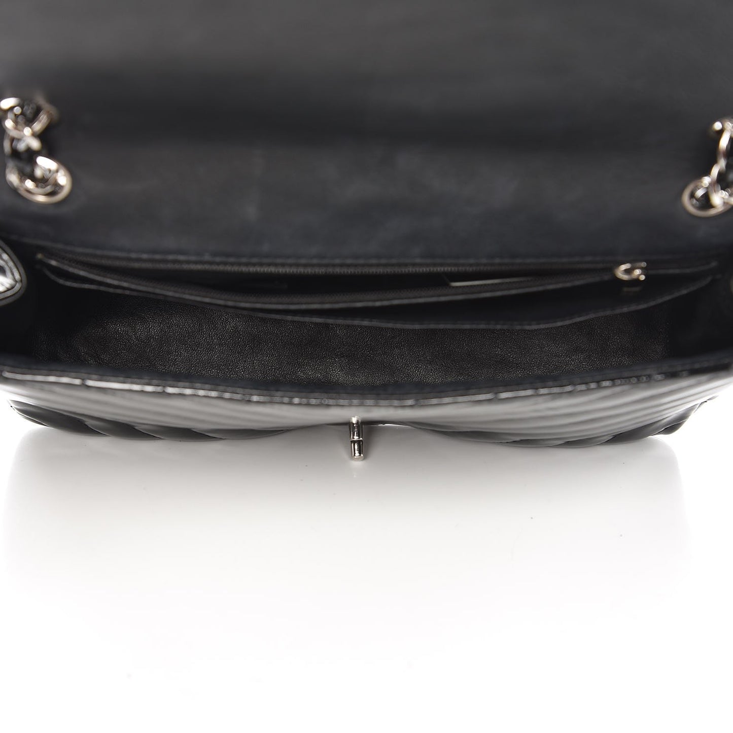 Patent Chevron Quilted Jumbo Single Flap Black