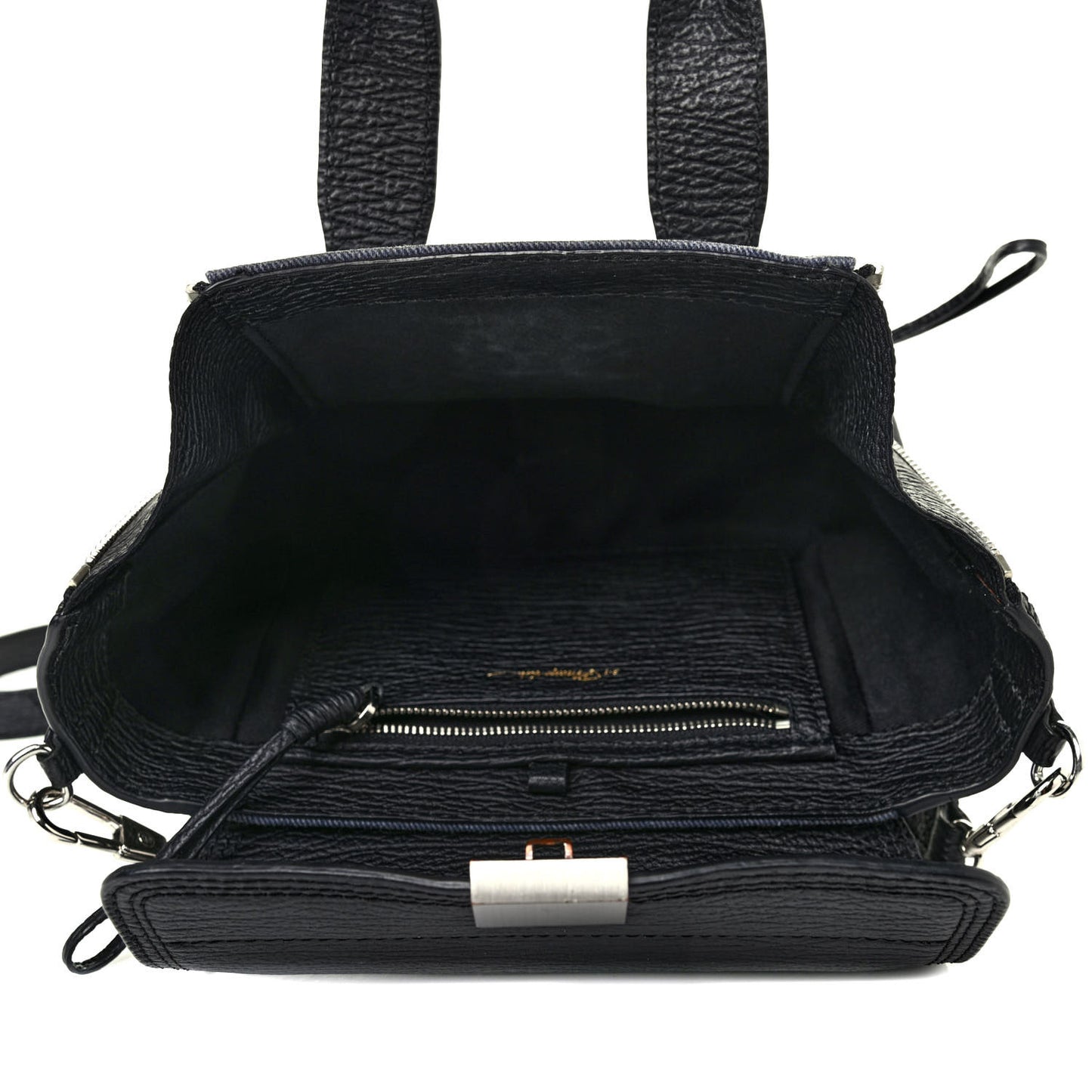 Textured Calfskin Denim Mini Pashli Satchel Black