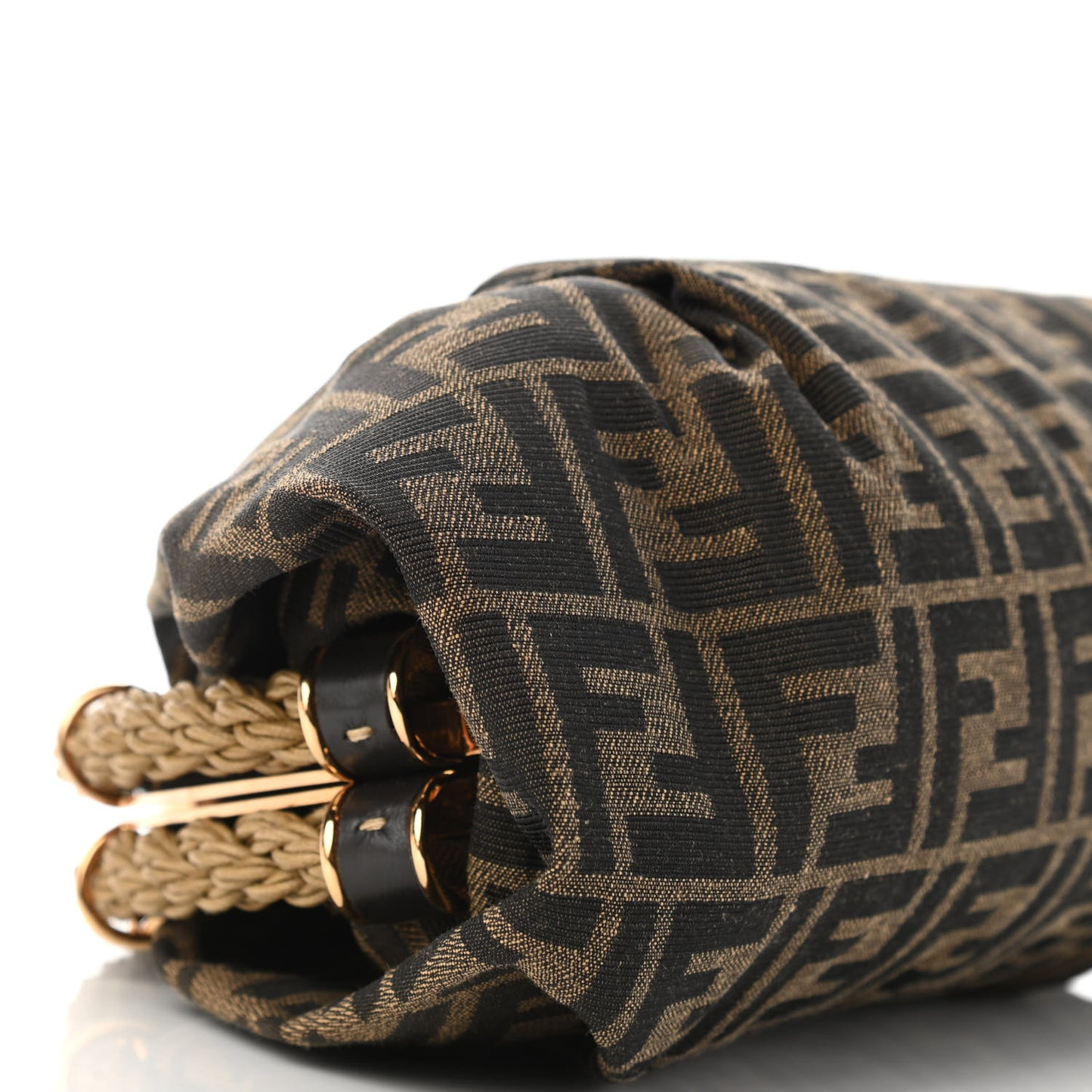 Fabric Jacquard FF Braided Shell Clutch Tobacco