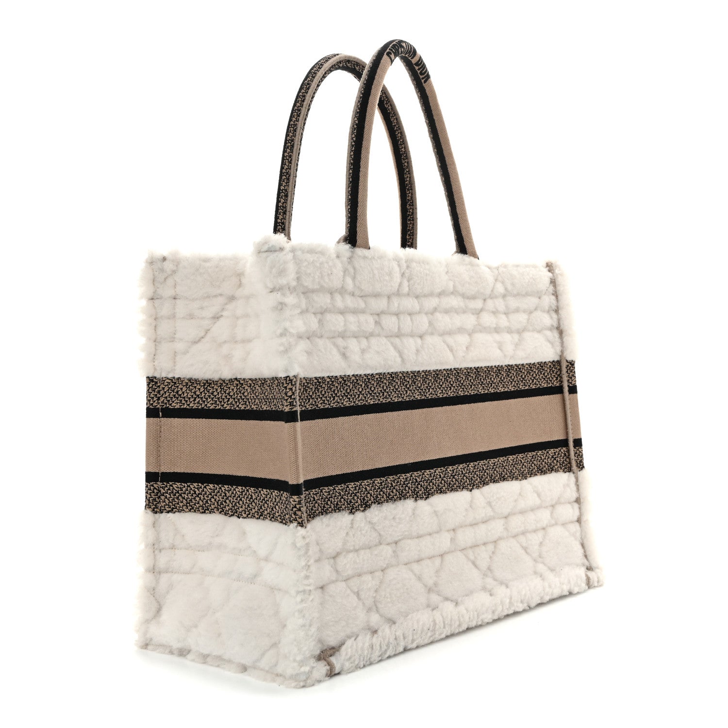Christian Dior Shearling Cannage Medium Book Tote Ecru Black