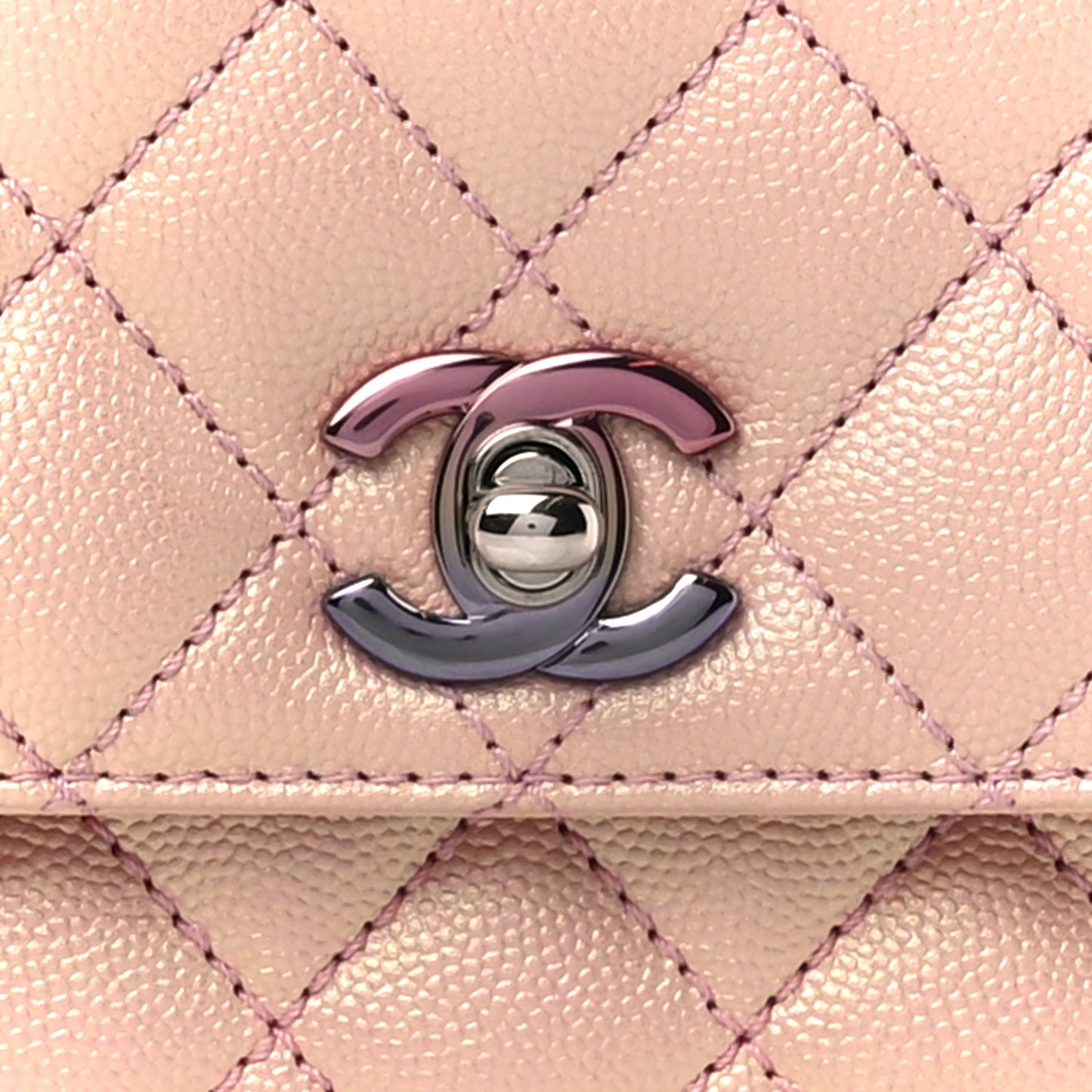 Iridescent Caviar Quilted Mini Coco Handle Flap Pink