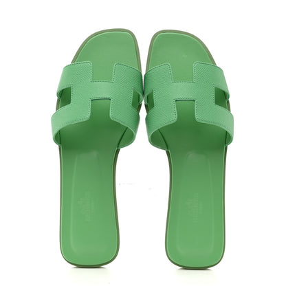 Hermes Epsom Oran Sandals 39 Vert Pomme 2 of 9