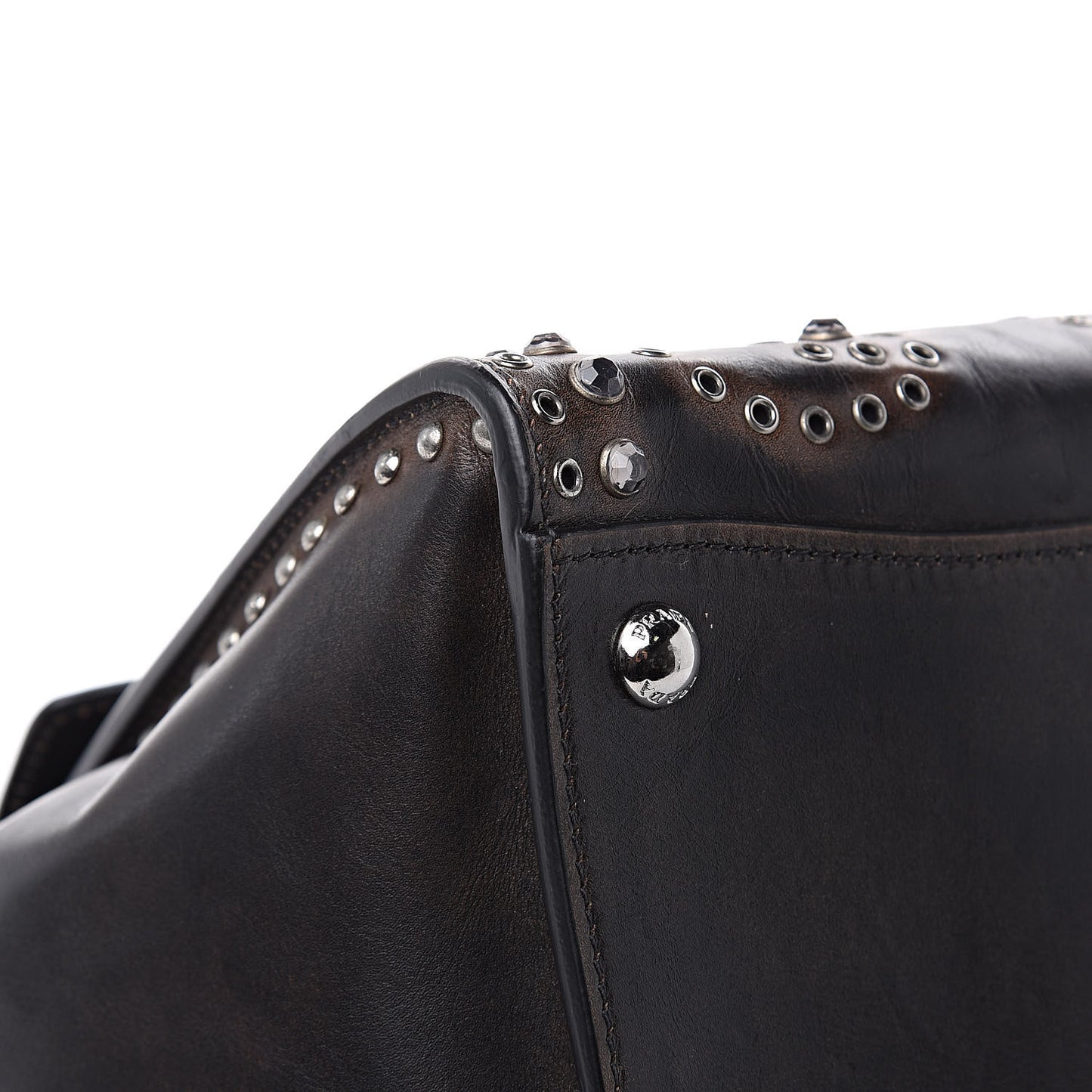 Vitello Vintage Studded Sound Twin Pocket Satchel Ebano