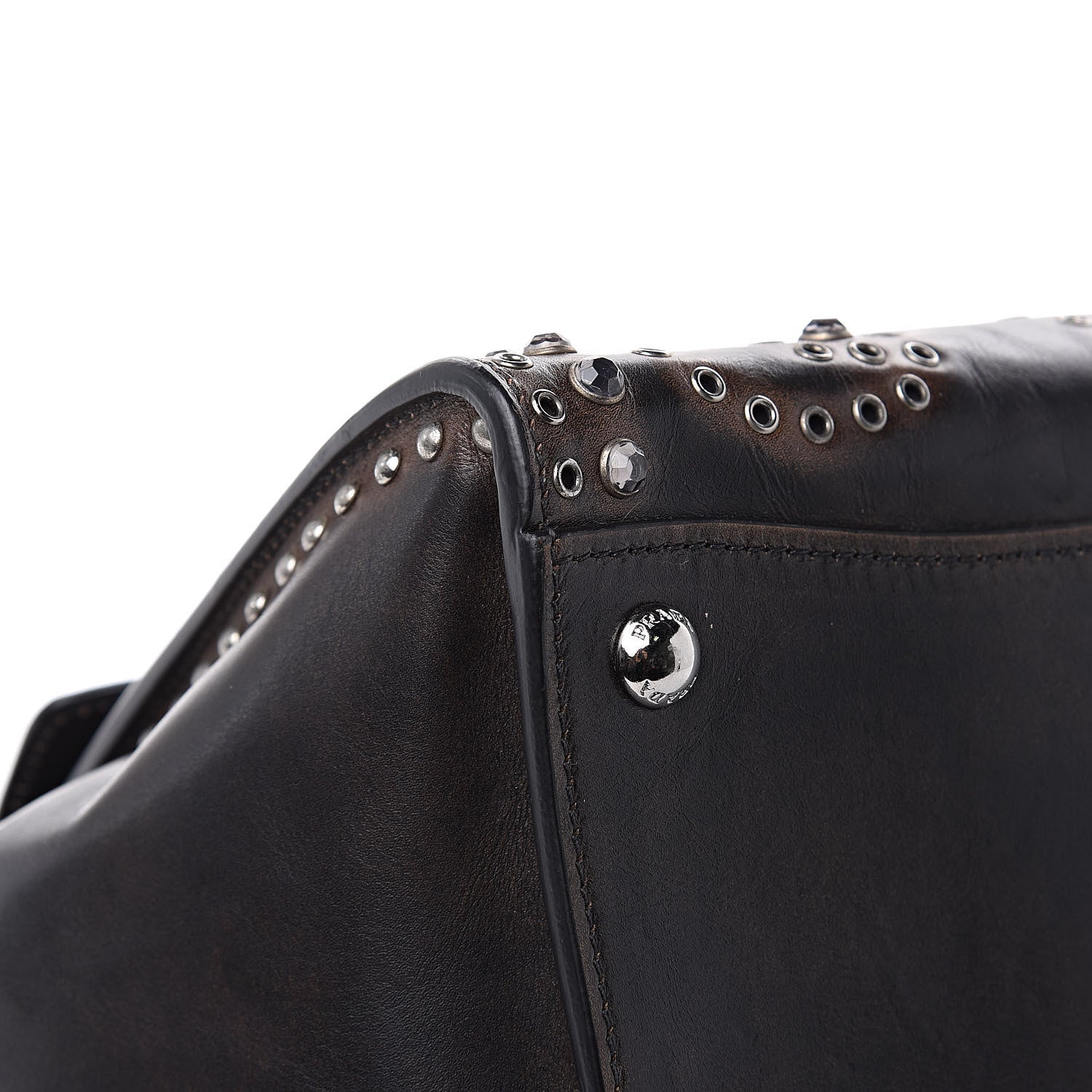 Prada Vitello Vintage Studded Sound Twin Pocket Satchel Ebano 16 of 17