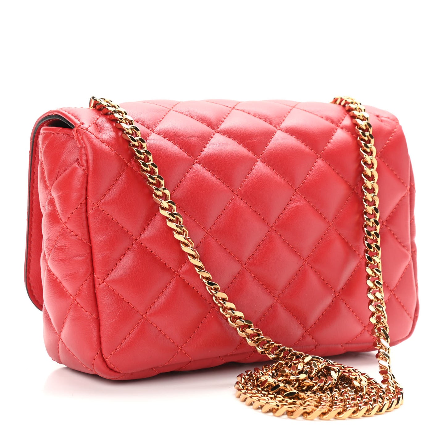 Nappa Quilted Small Medusa Chain Crossbody Red
