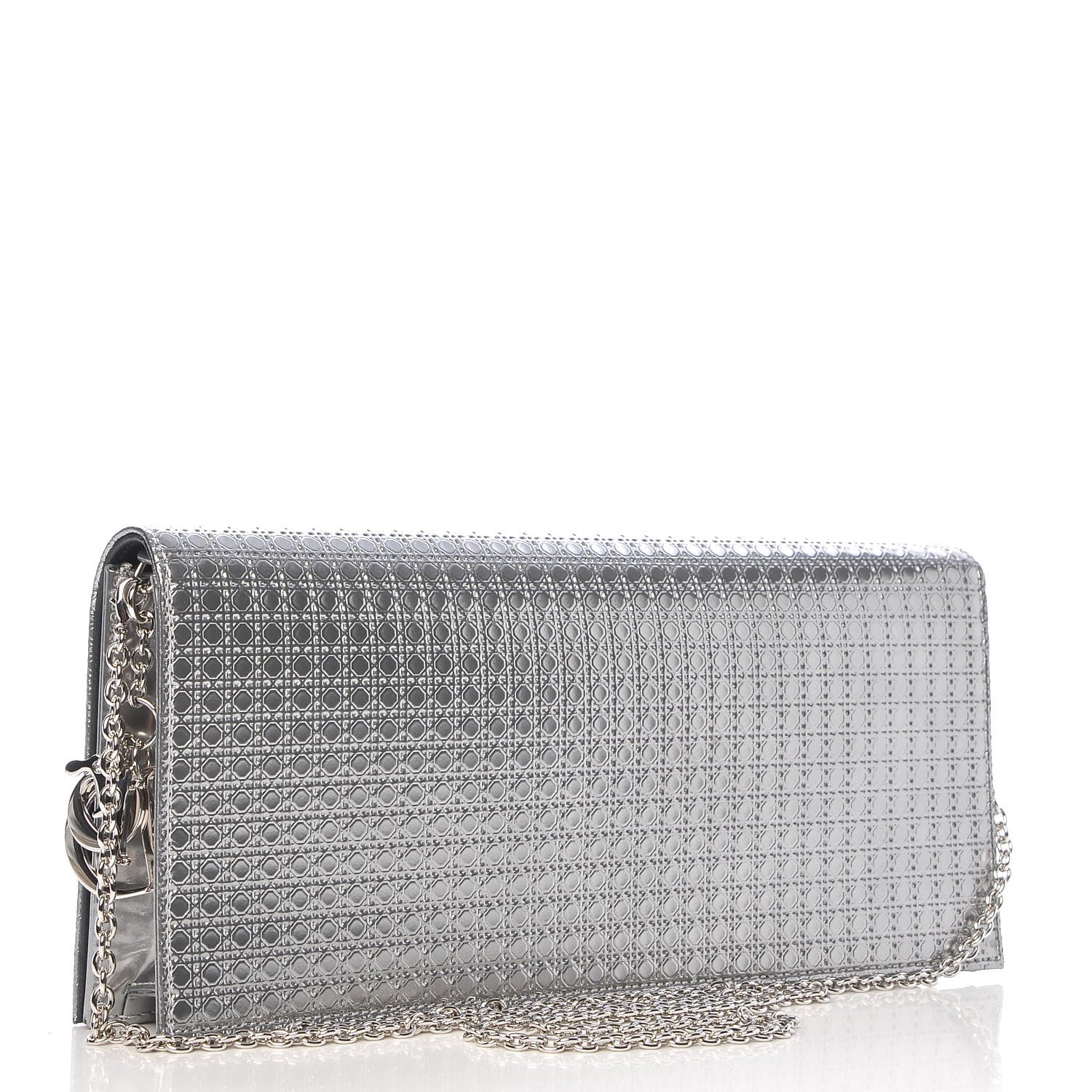 Christian Dior Metallic Patent Micro-Cannage Lady Dior Croisiere Chain Clutch Silver 3 of 6