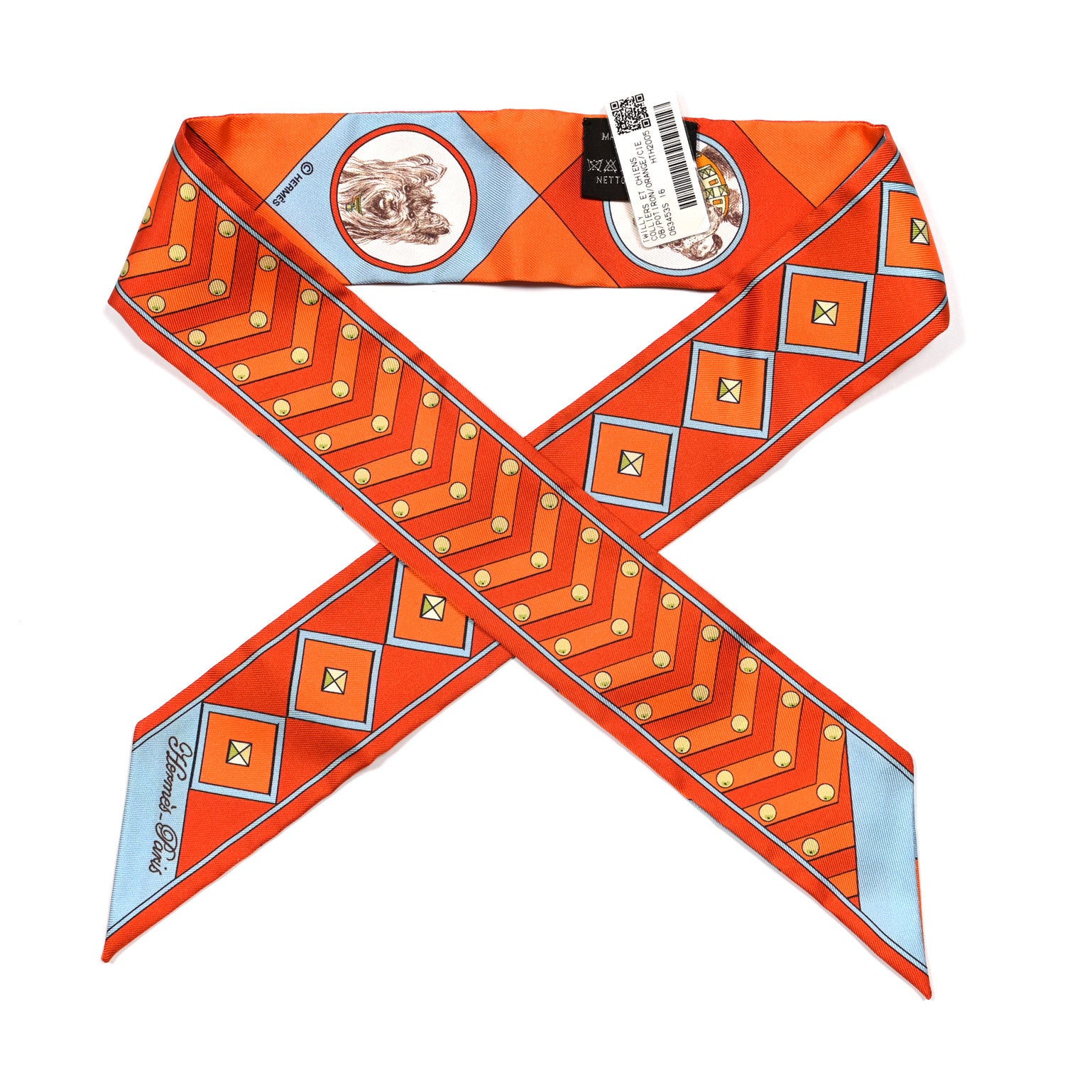 Hermes Silk Colliers Et Chiens Twilly Potiron Orange Ciel 1 of 4