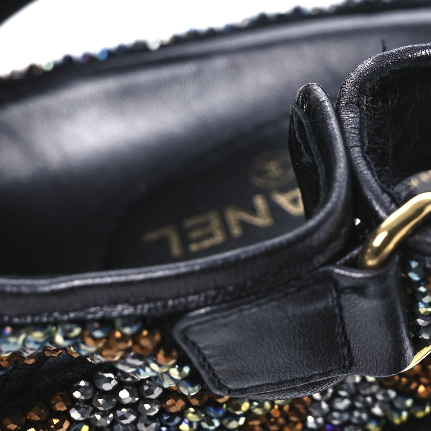 Grained Calfskin Crystal Velcro Dad Sandals 40 Black Multicolor