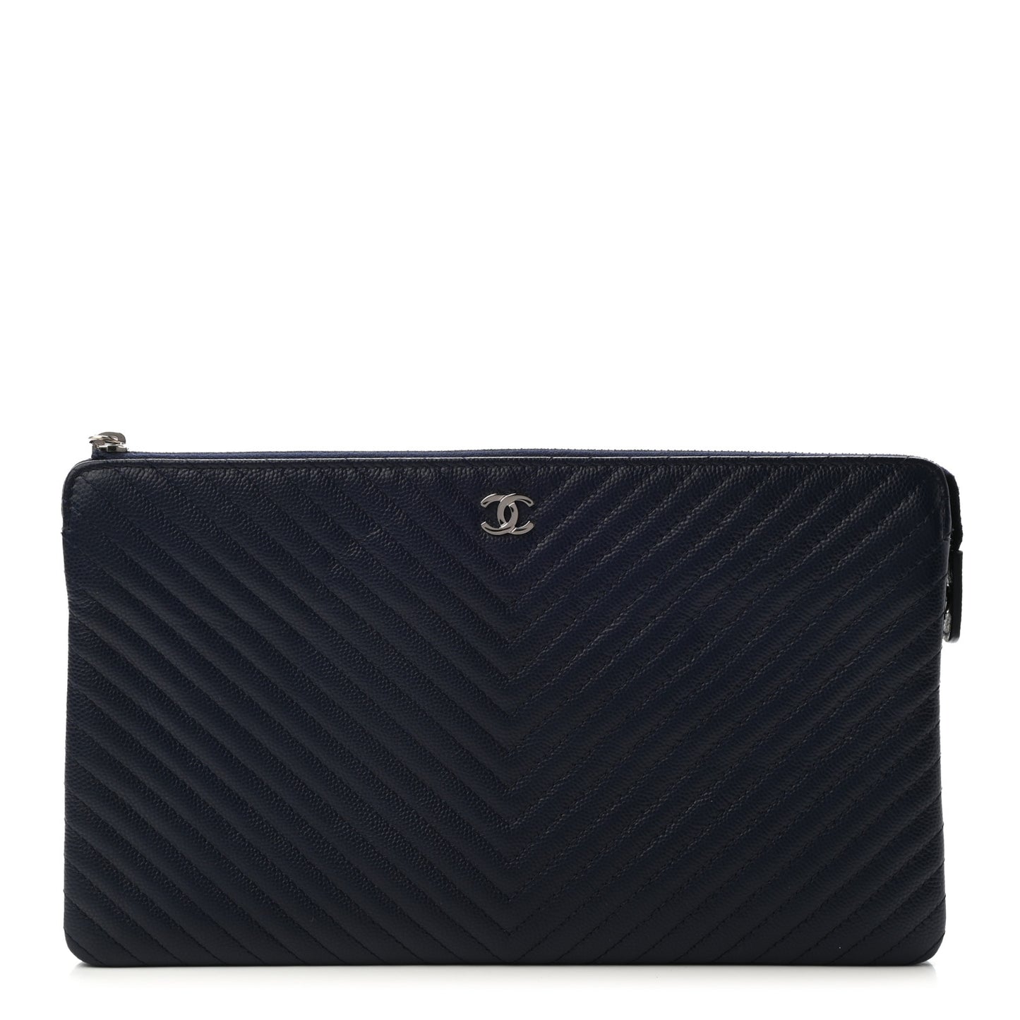 Caviar Chevron Quilted Small Zipped Pouch Navy