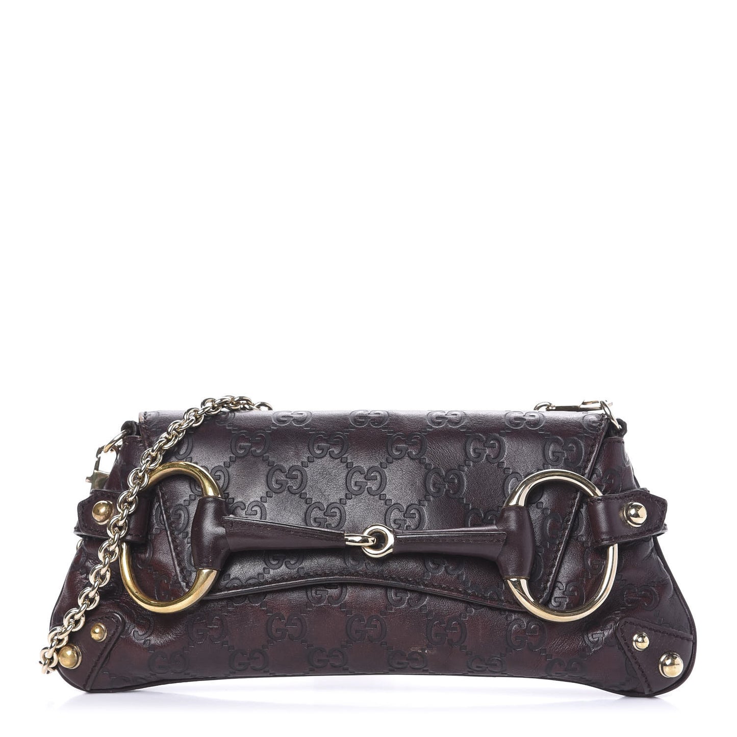 Guccissima Small Horsebit Chain Clutch Chocolate