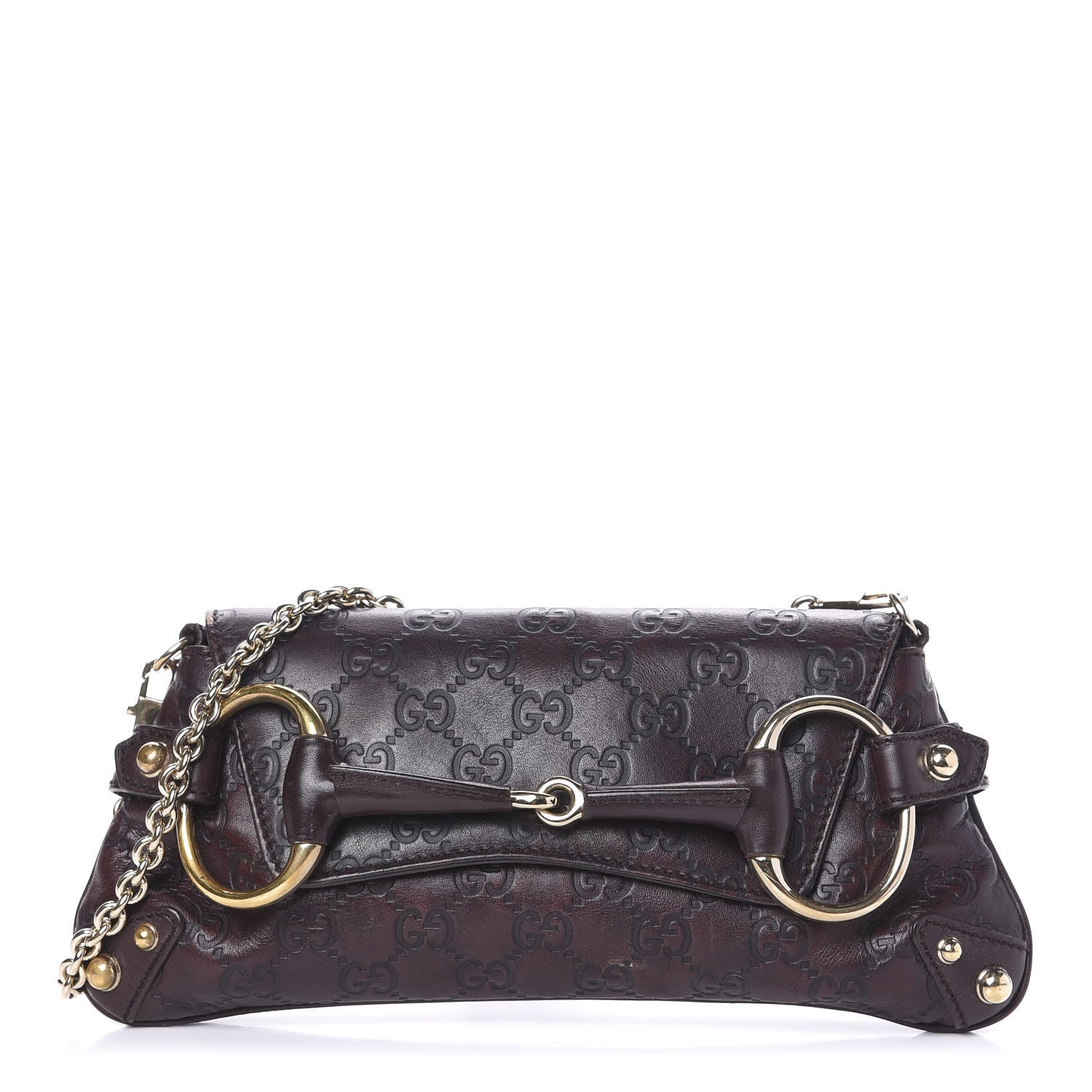 Gucci Guccissima Small Horsebit Chain Clutch Chocolate 1 of 14