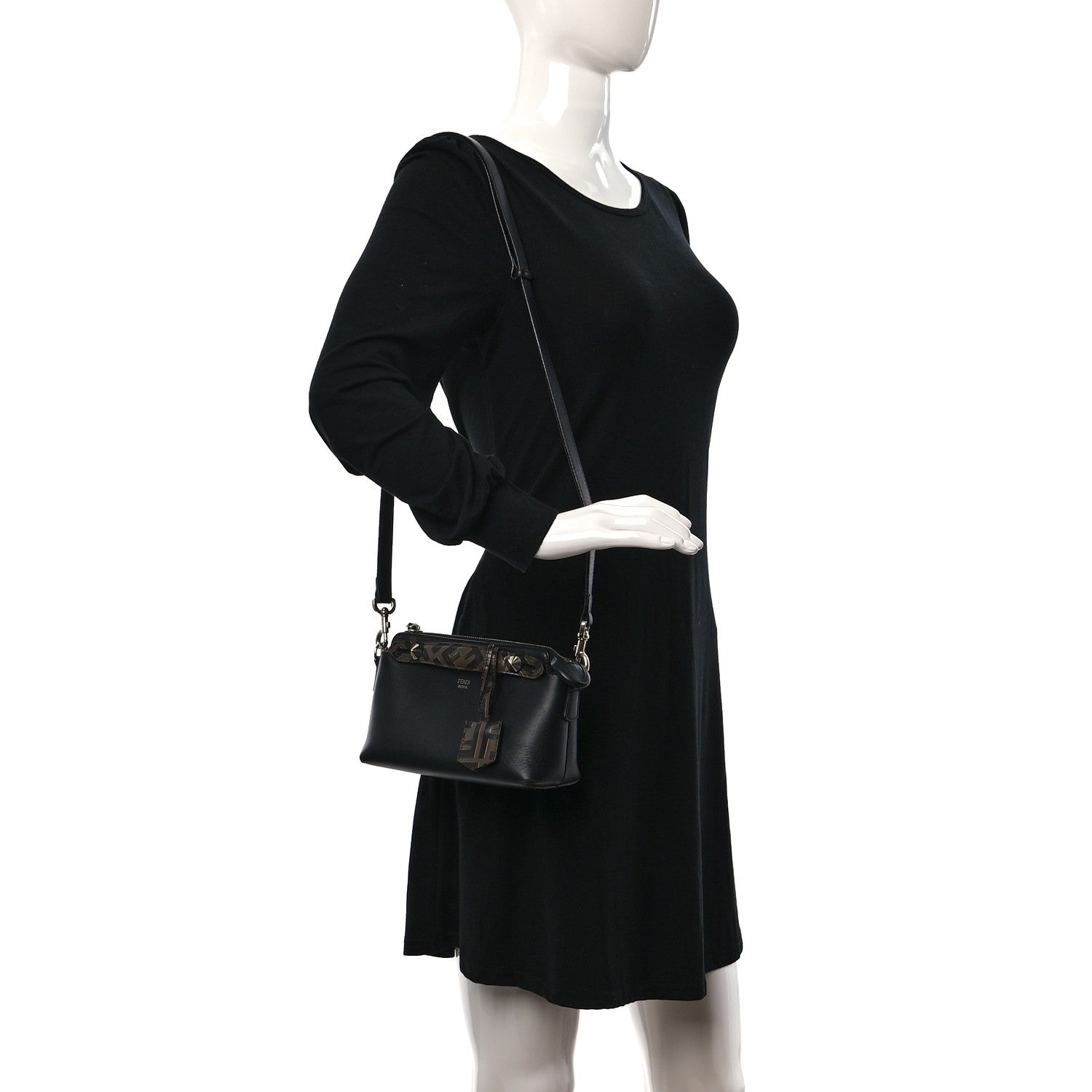 Fendi Vitello Dolce Bi-Color FF 1974 Embossed Mini By The Way Boston Bag Black Maya 2 of 9