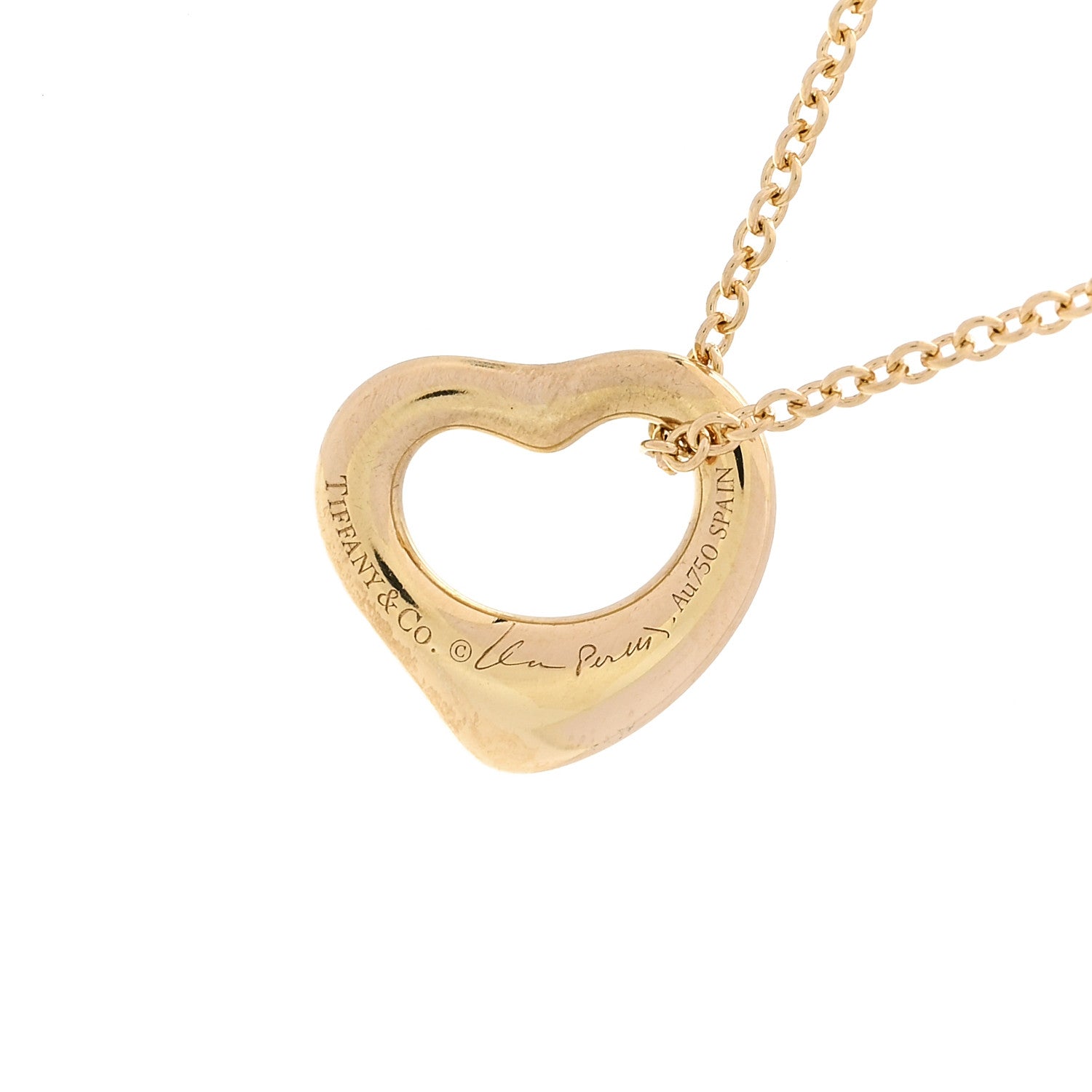 Tiffany 18K Yellow Gold 11mm Elsa Peretti Open Heart Pendant Necklace 5 of 6