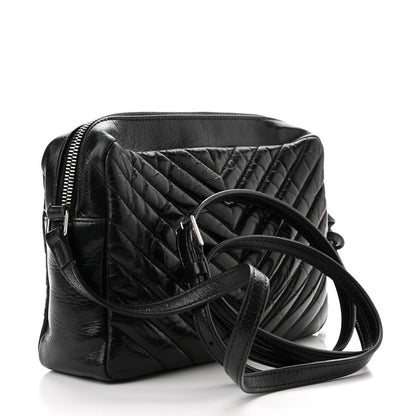 Saint Laurent Cracked Shiny Calfskin Matelasse Monogram Lou Camera Bag Black 3 of 12