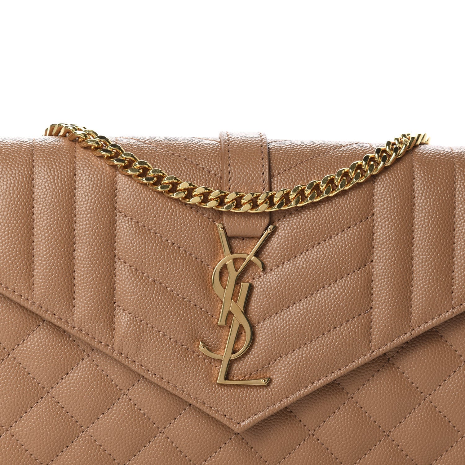Saint Laurent Grain De Poudre Mixed Matelasse Triquilt Monogram Chain Wallet Dune 10 of 11