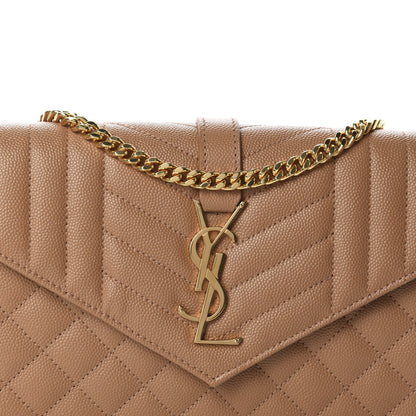 Saint Laurent Grain De Poudre Mixed Matelasse Triquilt Monogram Chain Wallet Dune 10 of 11