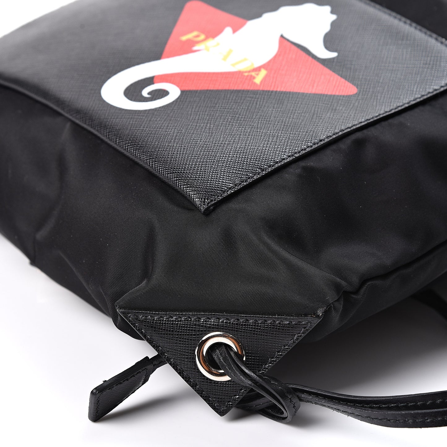 Tessuto Nylon Saffiano Seahorse Drawstring Backpack Black