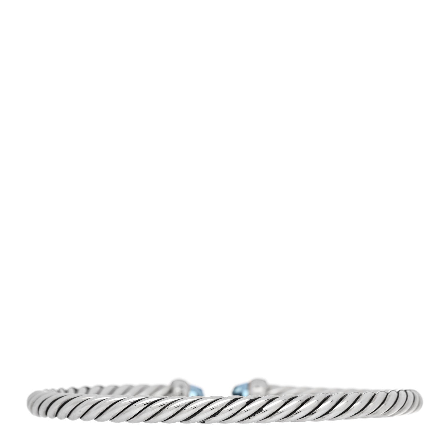 David Yurman Sterling Silver Diamond Blue Topaz 4mm Cable Flex Bracelet 2 of 4