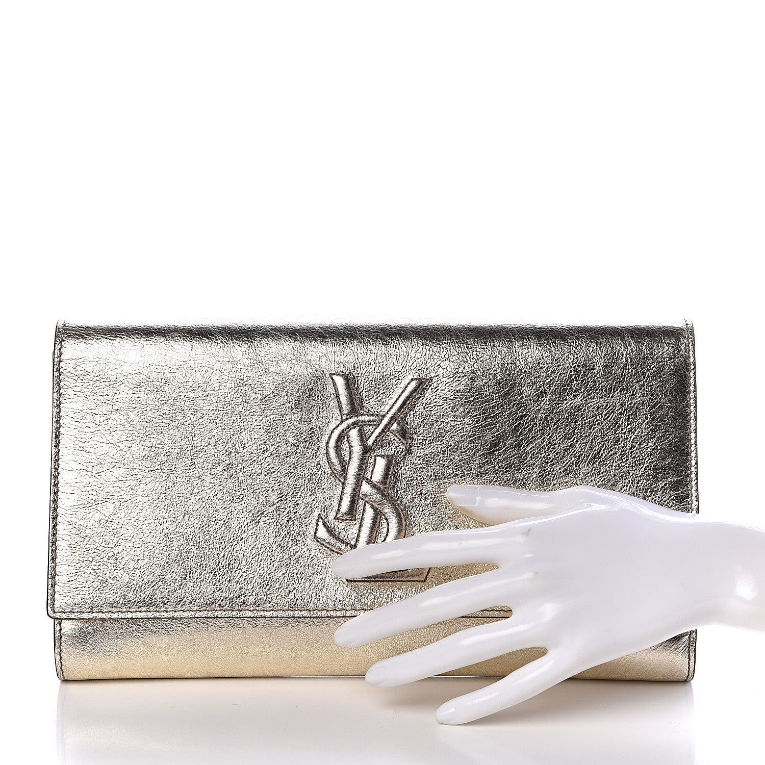 Saint Laurent Metallic Calfskin Monogram Large Belle De Jour Clutch Gold 2 of 12