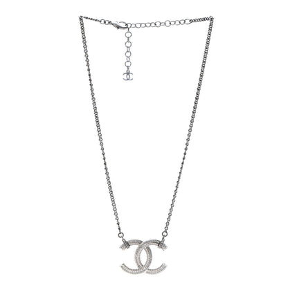 Chanel Crystal CC Pendant Necklace Silver 3 of 3
