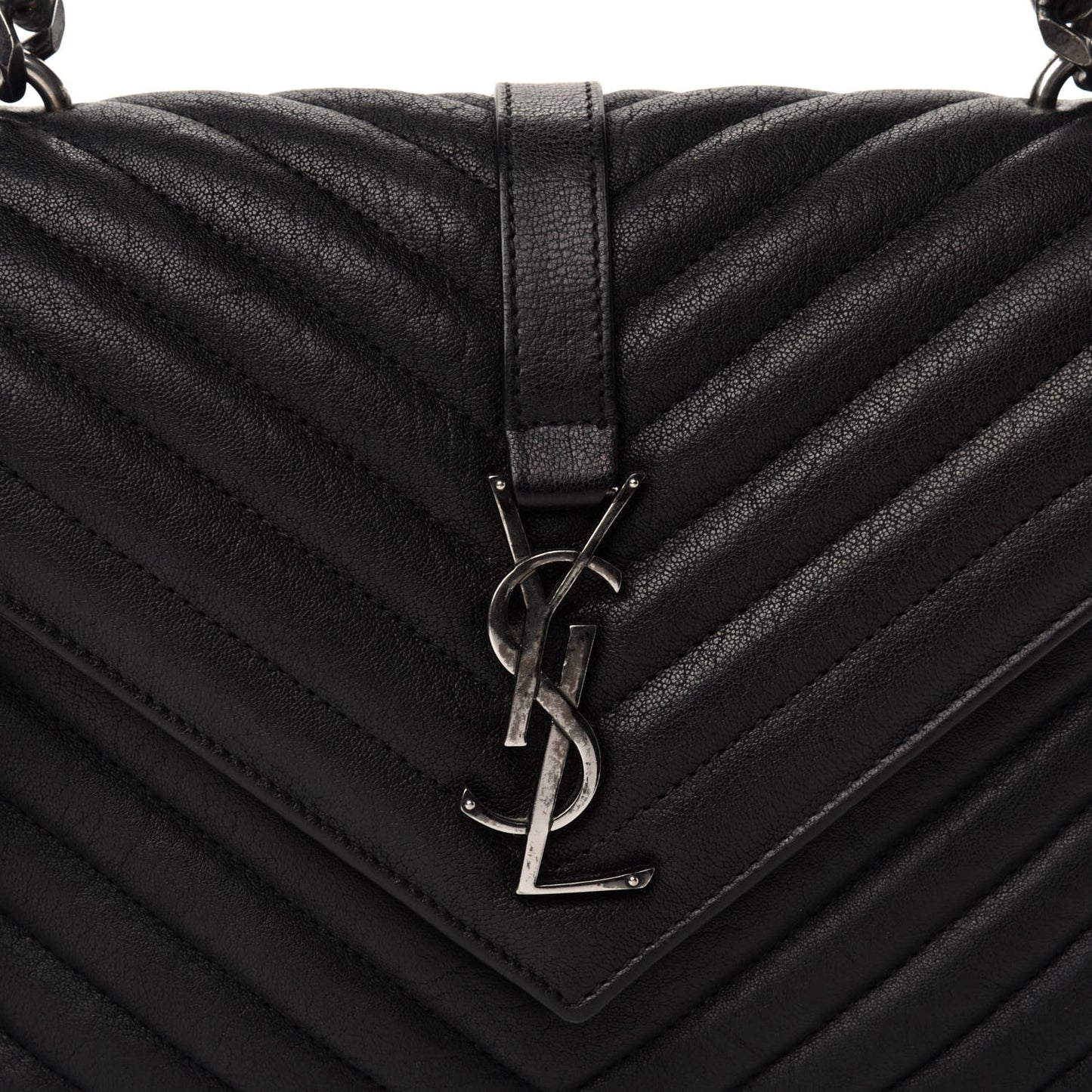 Sheepskin Matelasse Chevron Monogram Medium College Bag Black