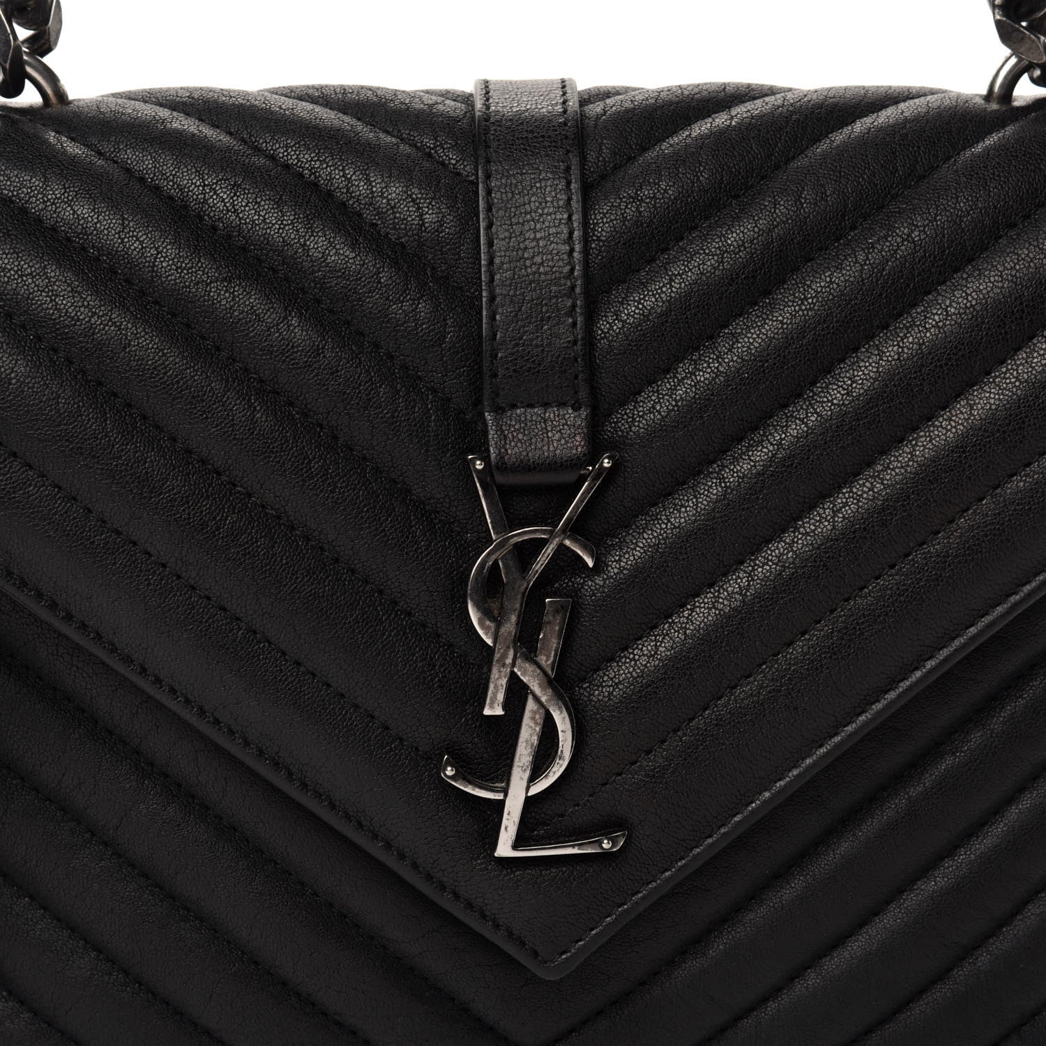 Saint Laurent Sheepskin Matelasse Chevron Monogram Medium College Bag Black 13 of 13