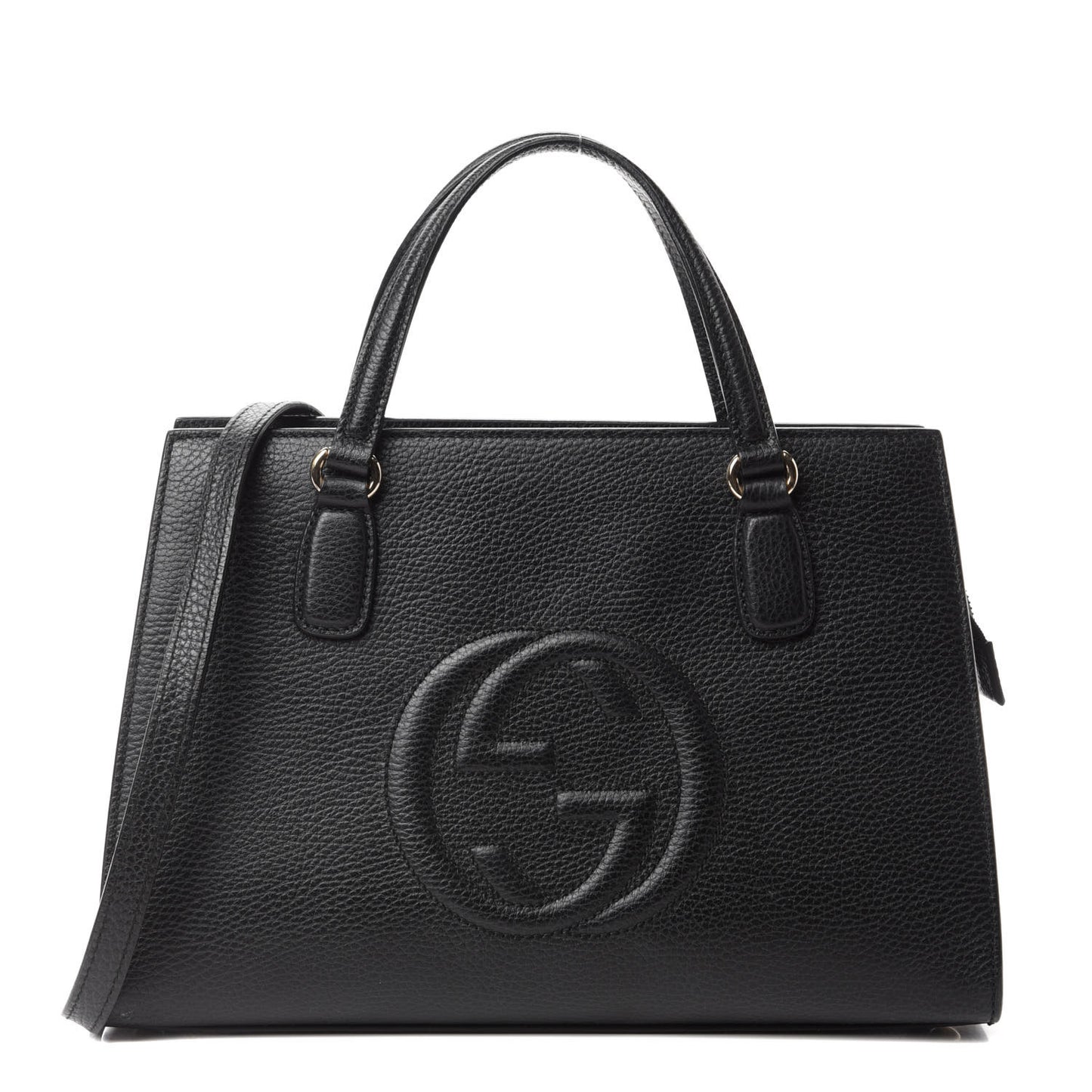 Pebbled Calfskin Medium Soho Top Handle Satchel Black