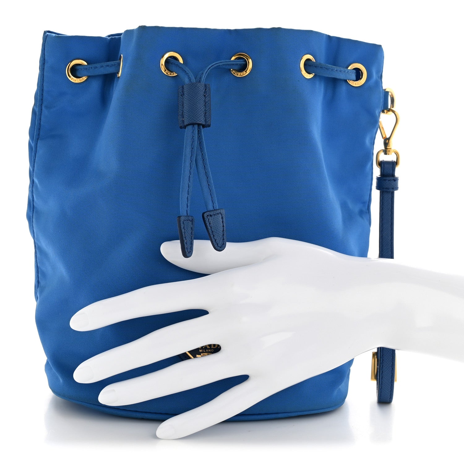 Prada Saffiano Tessuto Nylon Bucket Wristlet Bluette 2 of 9
