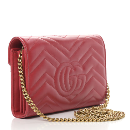 Gucci Calfskin Matelasse GG Marmont Chain Wallet Hibiscus Red 3 of 15
