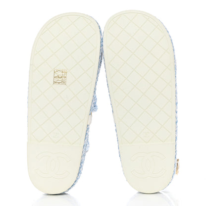 Chanel Lambskin Cord Chain CC Sandals 38 Blue White 6 of 10