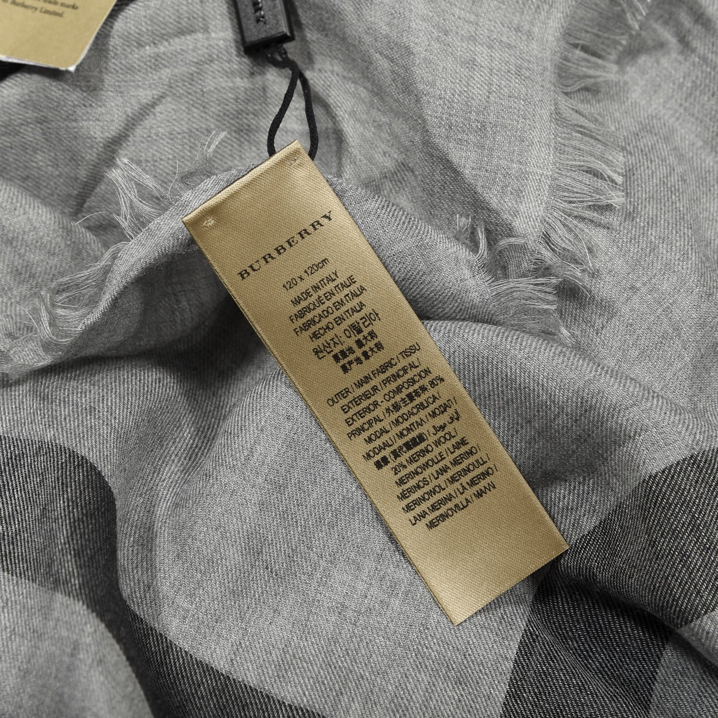 Modal Wool Overdyed Chambray Check Square Scarf Storm Grey