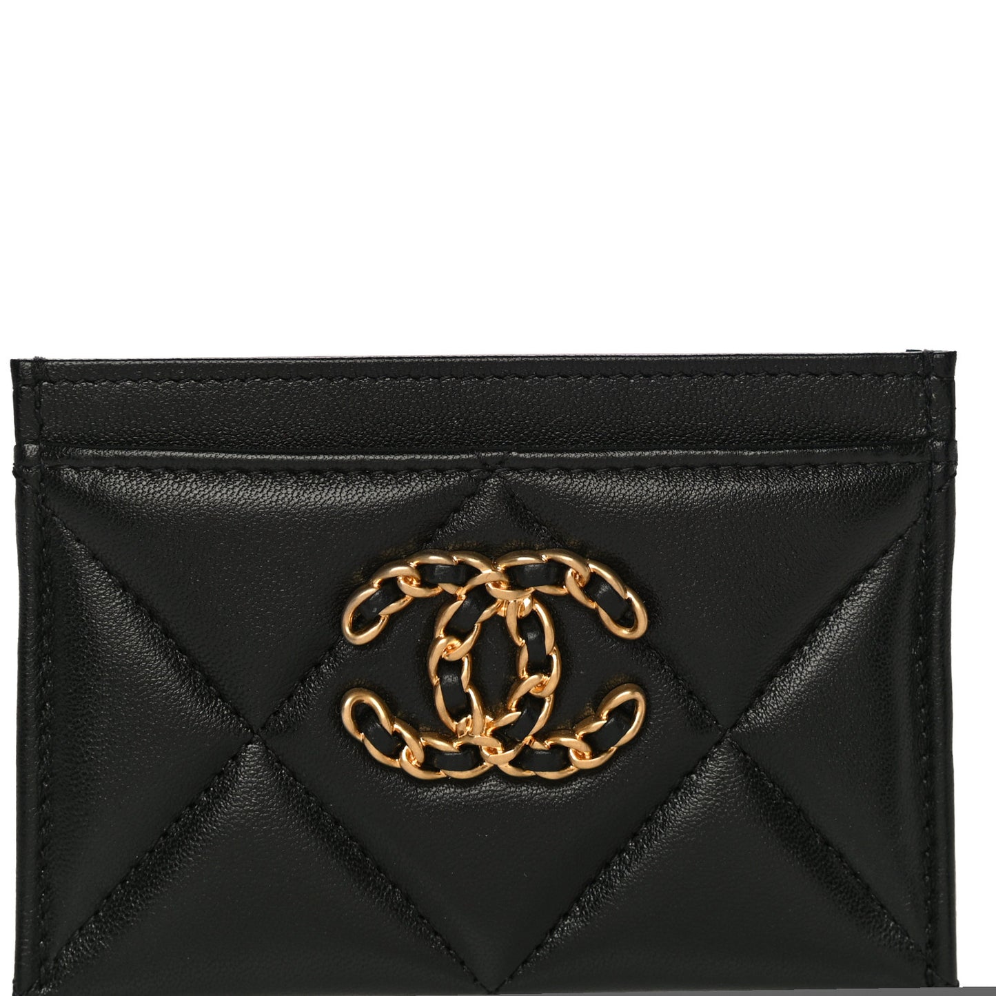 Lambskin Quilted Chanel 19 Card Holder Black