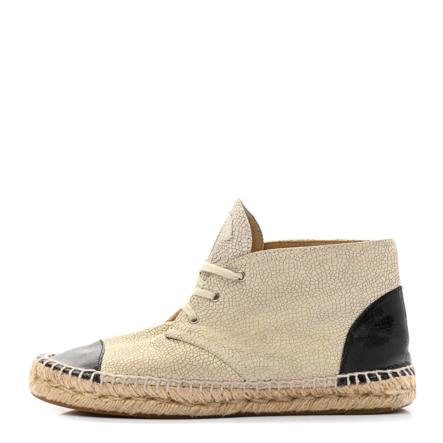 Chanel Crackled Calfskin High Top Espadrilles 39 Light Beige Black 1 of 10