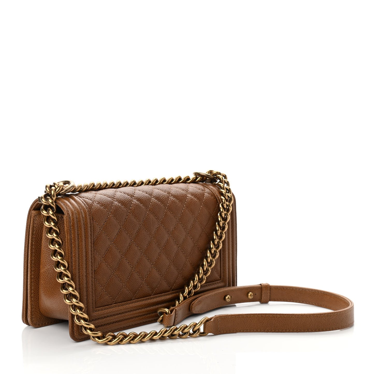 Caviar Quilted Medium Boy Flap Light Brown